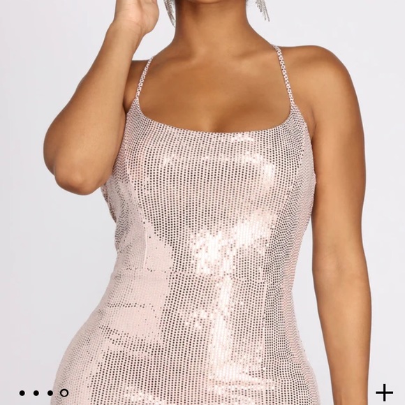 Long Open Back Pink Sequin Dress - Picture 3 of 3